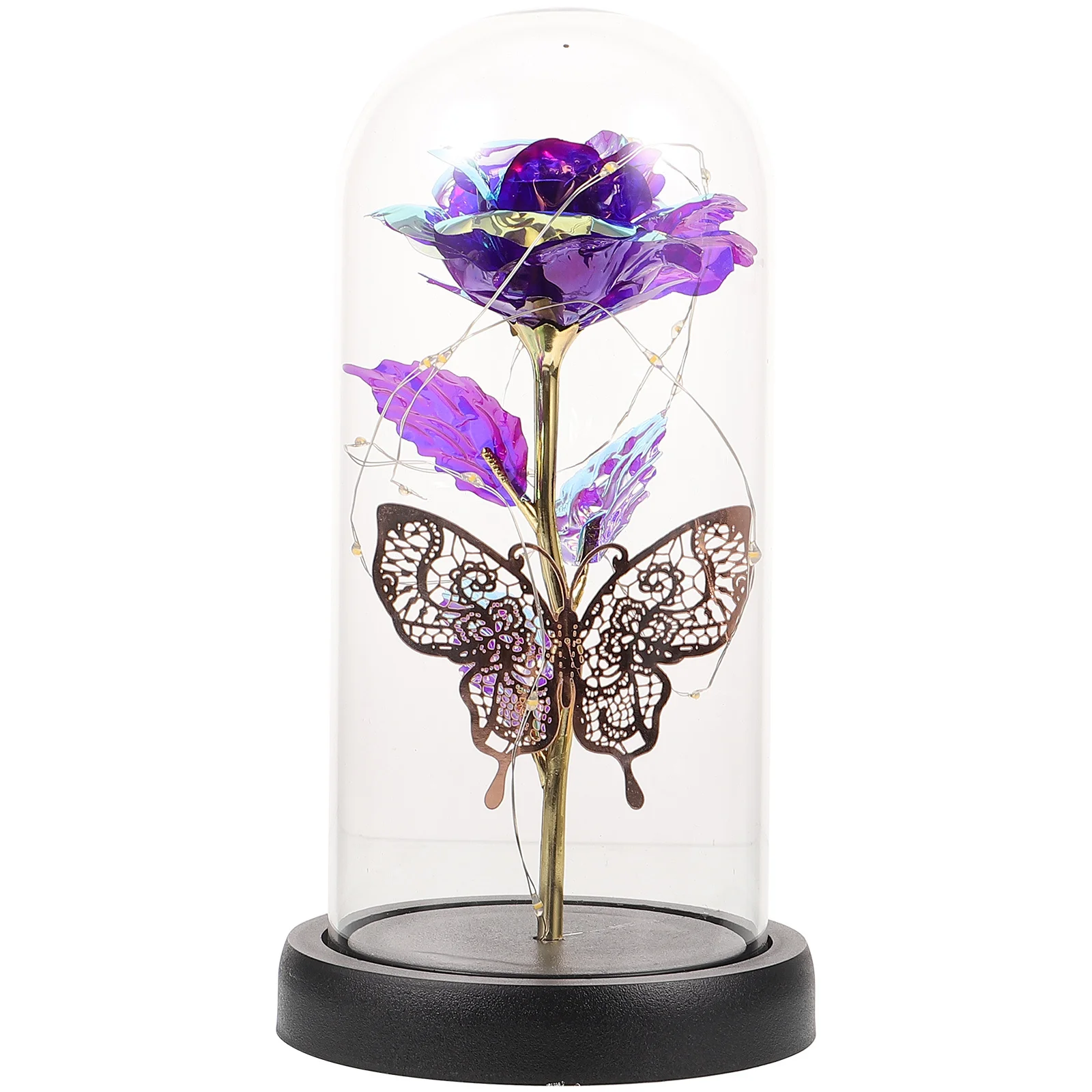 

with LED Light Glass Dome Romantic Preserved Flower Decorative Adorn Valentines Day Romantic Gift Home Desktop