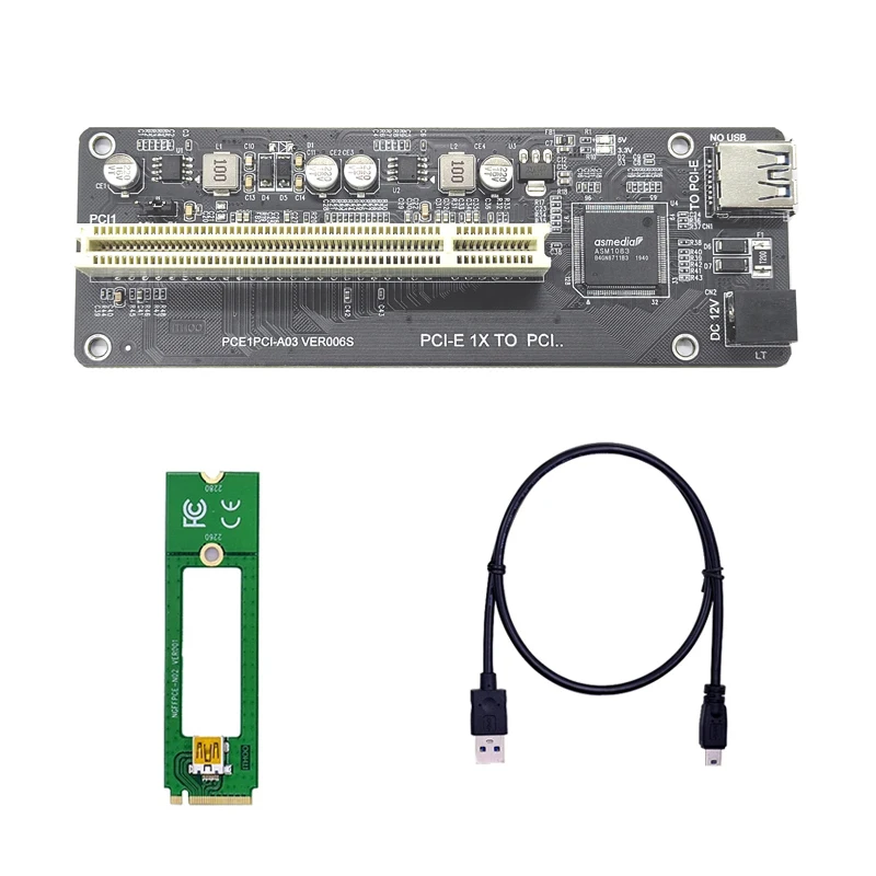 PCI E/NVME/Mini PCIE to PCI Riser Card Dual PCI محول عالي الكفاءة مع كابل USB 3.0 لرقاقة حاسوب شخصي مكتبي ASM1083