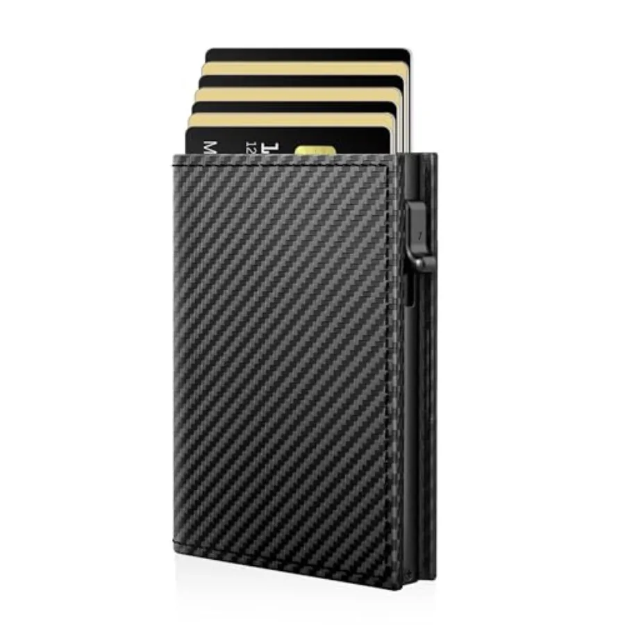 

RFID Wallet for Men with Smart Pop Up Card Holder, Trifold Slim Minimalist Front Pocket Wallet with Metal Case ID Window Cash S