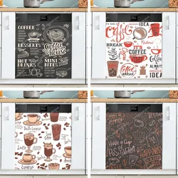 Retro Coffee Topics Cafe Design Dishwasher Sticker Cover Dish Washer Door Panel Cover Art Picture Fridge Appliance Kitchen Decor