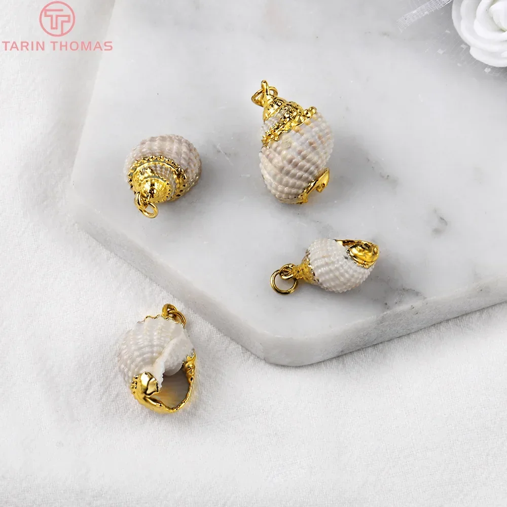 (543)6PCS 9x18MM 24K Gold Color Brass and Natural Conch Pendants High Quality Jewelry Making Supplies Findings Accessories