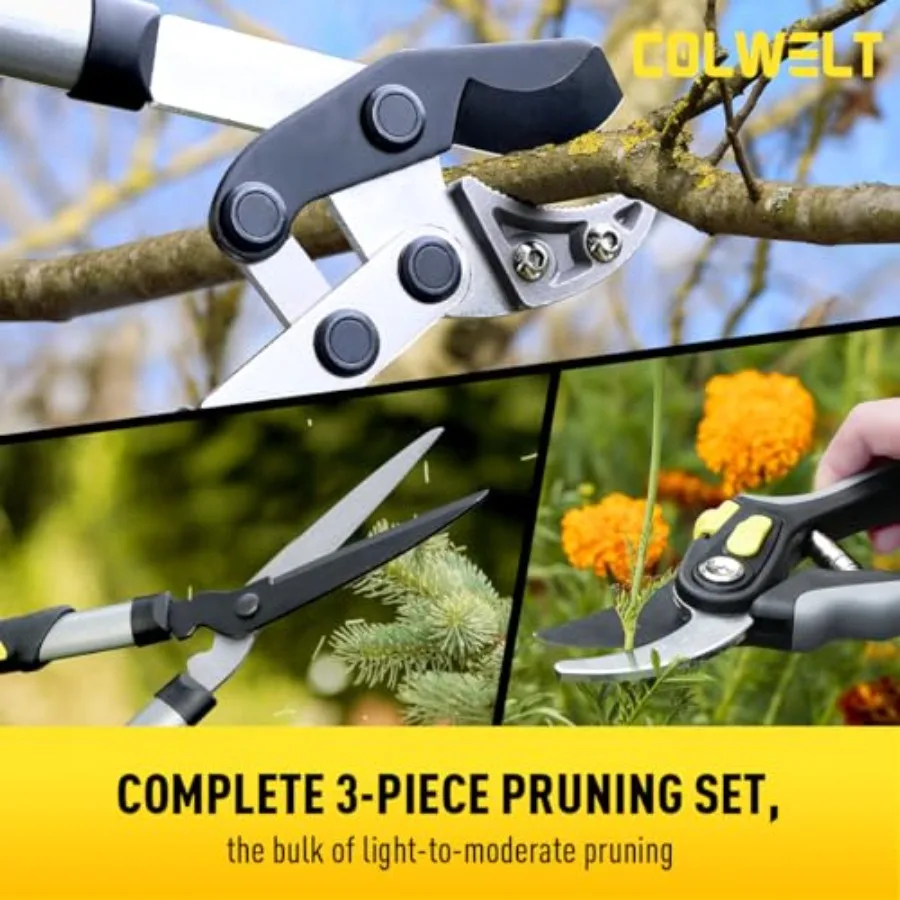 Loppers Hedge Shears Garden Shears Set 3Pcs, Compact 17'' Anvil Branch Cutter and Hedge Clippers and Garden Scissors, Shears Ga