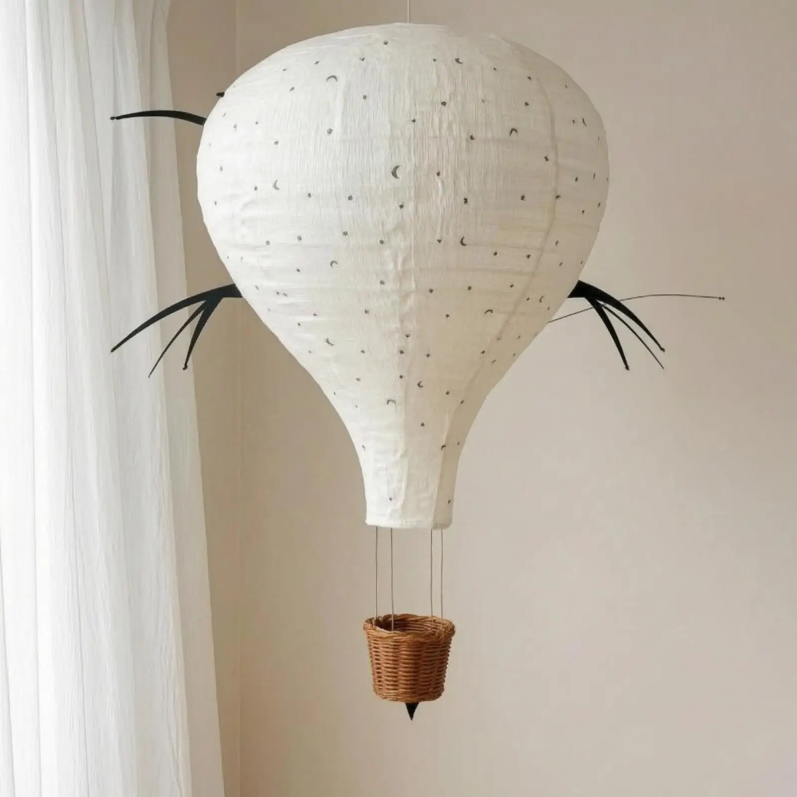 Woven Wicker Balloon Lamp Shade for Girl Boy Room Whimsical Night Light