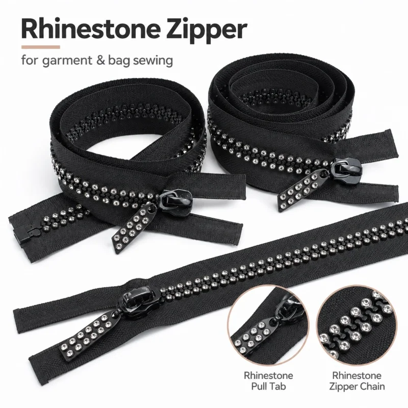 1/2Pcs 10# 60/70/80cm Resin Zipper Jacket Sewing Rhinestone Open End Zip Coat Closure Clothing Replacement DIY Decor Accessories
