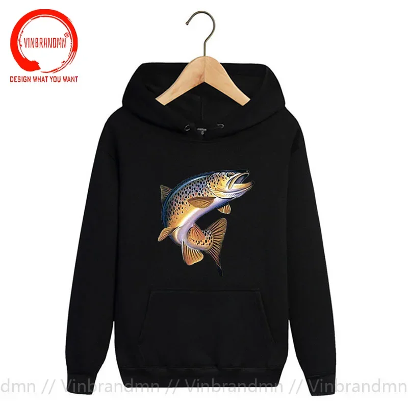 Brown Trout Fishing Sweatshirts Hoodies Cool Casual Pride Winter Fleece Hoody Stylish Fashion Streetwear Pocket Hoodie