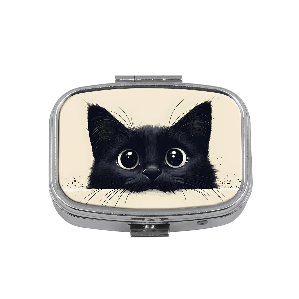 1 Cartoon Cat-Shaped Pill Box, Detachable Metal Square Pill Box, Travel Portable Pill Box, Small Pill Container; 2 Portable Square Mini Pill Boxes