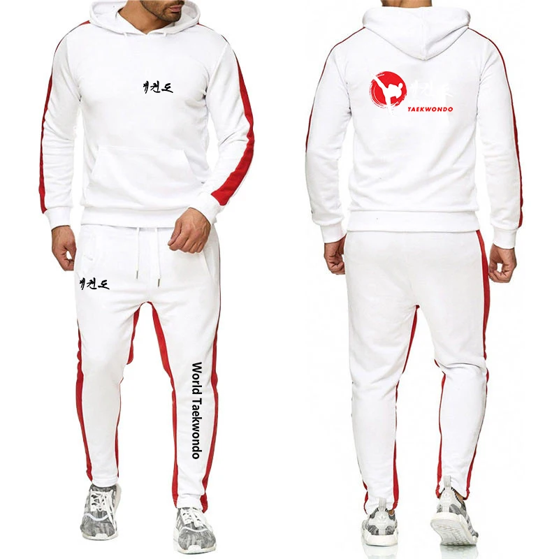 2024 WTF World Taekwondo Federation Men's New Solid Color Sweatshirt Set Casual Long-sleeved Hoodies + Pants Two Piece Suit