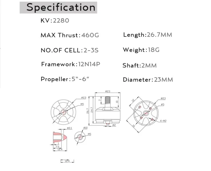 Hohe Qualität Quadcopter Flugzeug Propeller Bürstenlosen Motor D1806 2280 KV CW CCW Für Racing Drone FPV RC QAV260 250 Zubehör – Detail 2