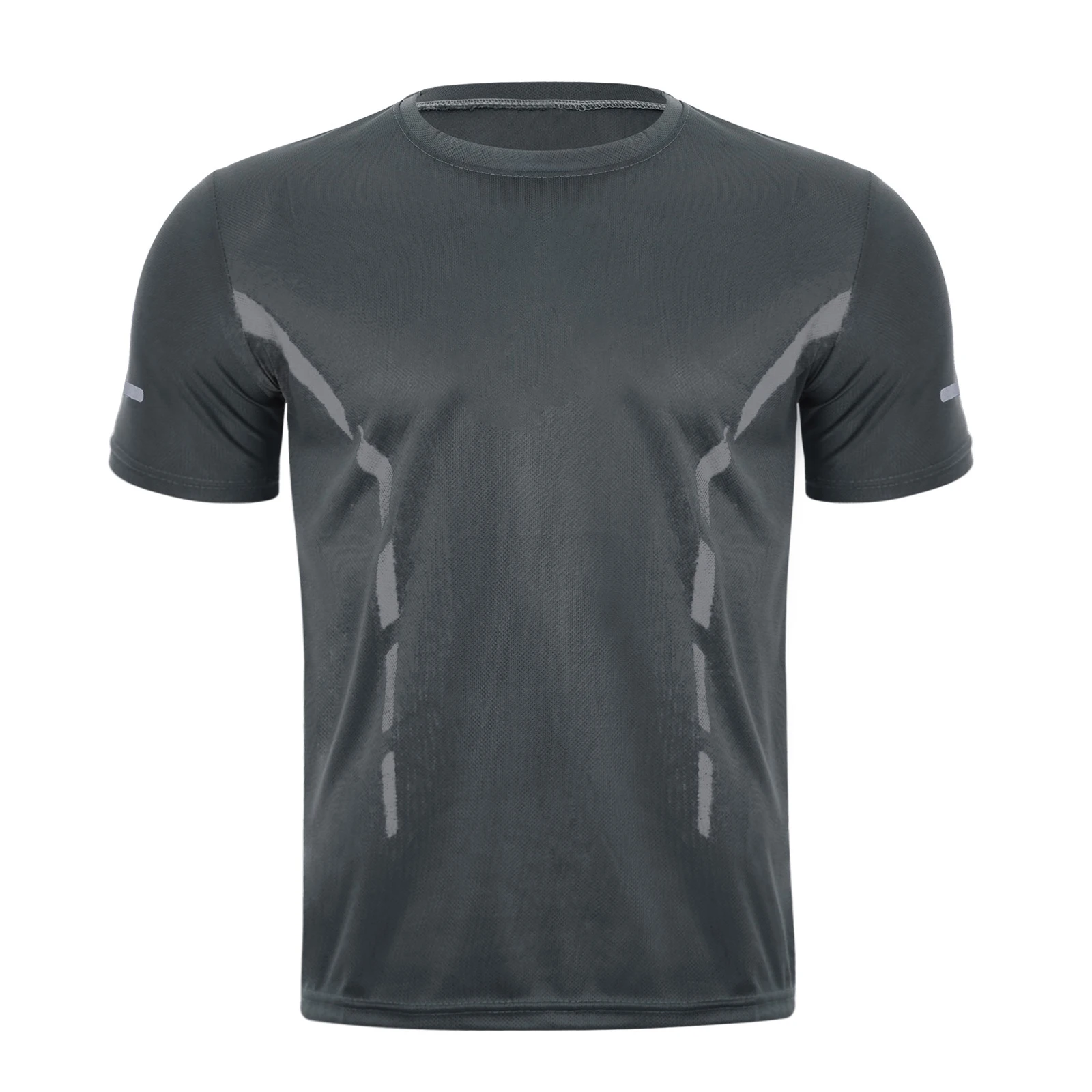 Men Summer Quick-Drying Sports Top Round Neck Short Sleeve Moisture-Wicking Athletic T-Shirt for Workout Camping Hiking Cycling