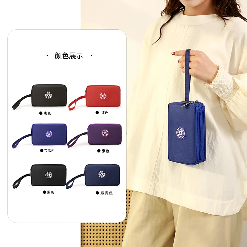 

Компактный трехслойный кошелек для хранения мобильного телефона из полиэстера, женская сумка большого размера (7 дюймов), водонепроницаемая сумка на запястье.