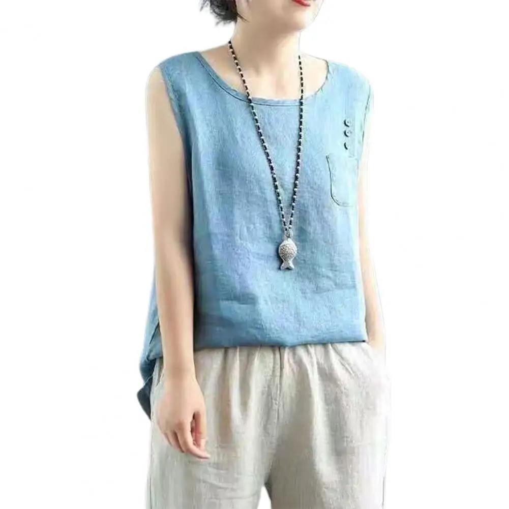 

Summer Women Oversized Cotton Hemp Sleeveless Tank Top Fashion Female Clothing New Solid Pullover All-match Vintage Casual Vest