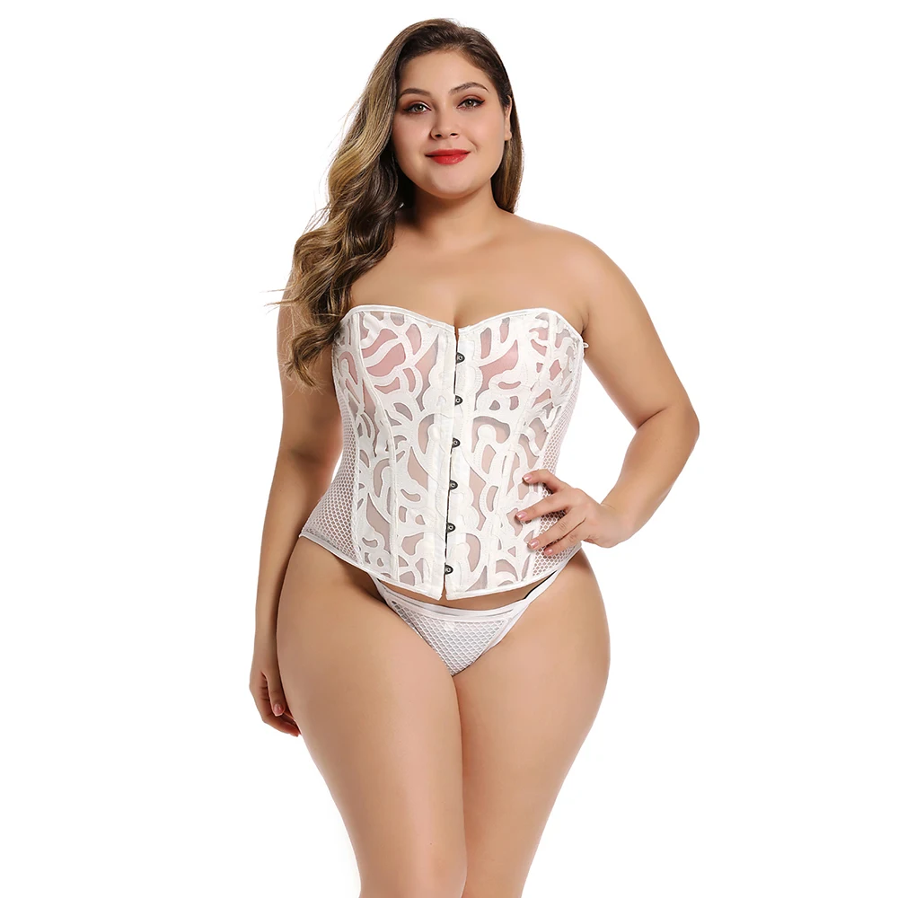 Plus Size Sexy Transparent Mesh Mieder Aushöhlen Korsett Bustier Top Atmungsaktive Shapewear Kostüme