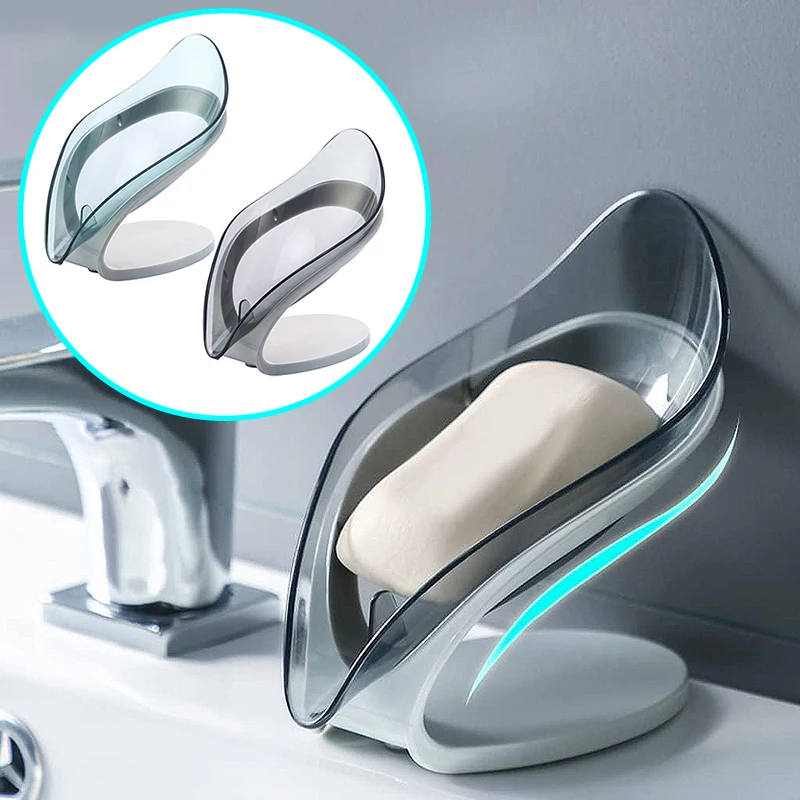 

1PC Suction Cup Soap Dish Box for Bathroom Shower Soap Holder with Drain Portable Leaf Shape Toilet Laundry Soap Rack Tray