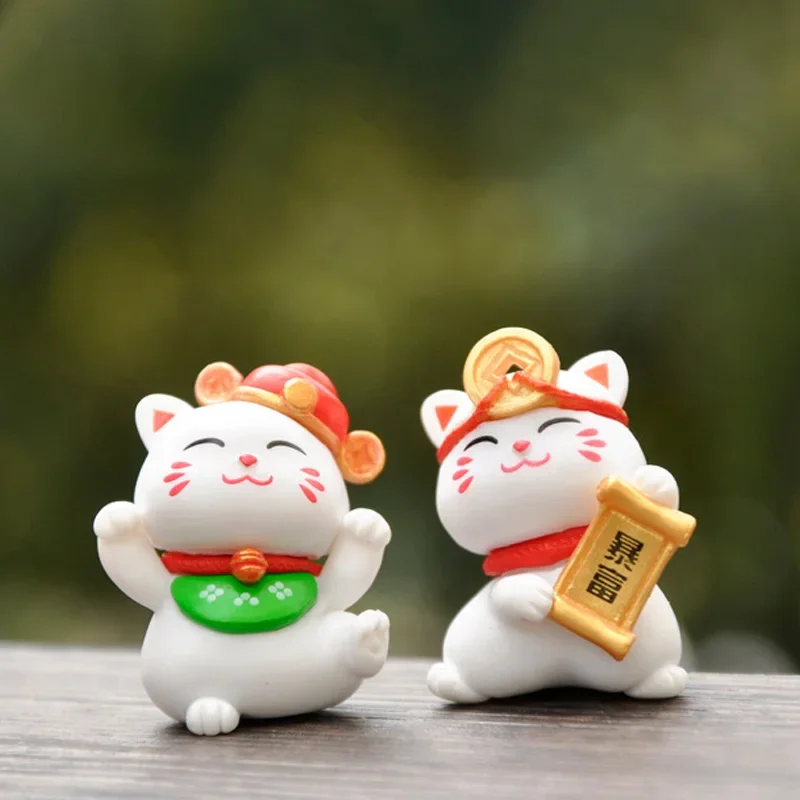 6pcs Chinese Cat Statue Mini Lucky Cat Desk Ornament Living Room Bedroom Desktop Home Decoration