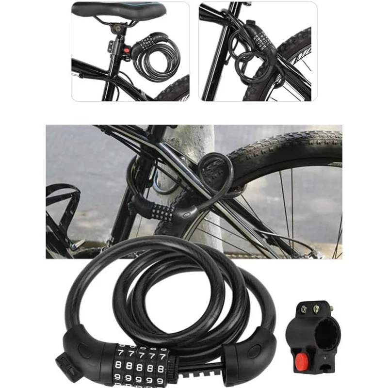 Bloqueio de bicicleta 4 pés fechaduras de bicicleta cabo de alta segurança 5 dígitos combinação reajustável senha de enrolamento bloqueio de bicicleta para bicicleta motocicleta
