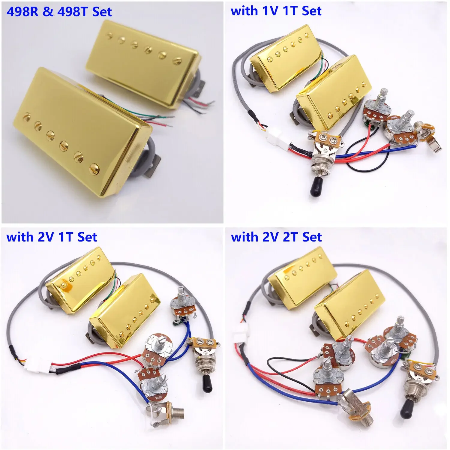 498R & 498T Humbucker Pickups Set with 4-Conductor Wiring Harness for LP Style Guitar - 1V1T/2V1T/2V2T