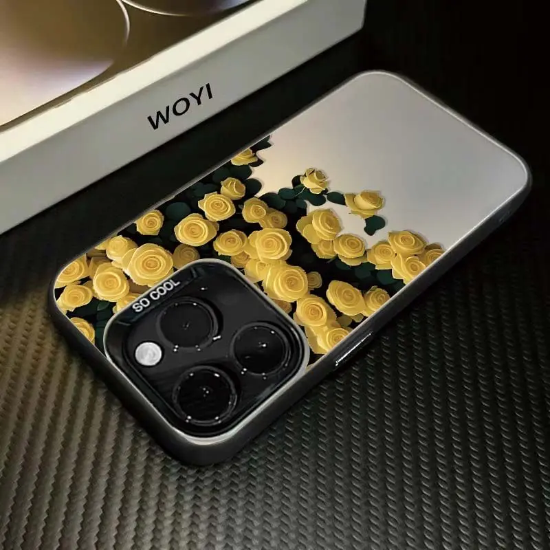 

Yellow rose pattern design phone case for iPhone 16 15 14 13 12 11 Pro/ Max/Plus shock-proof rear cover anti-fingerprint