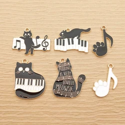 10pcs Music Cat Charm for Jewelry Making Enamel Necklace Bracelet Earring Pendant Diy Accessories Alloy Metal Gold Plated