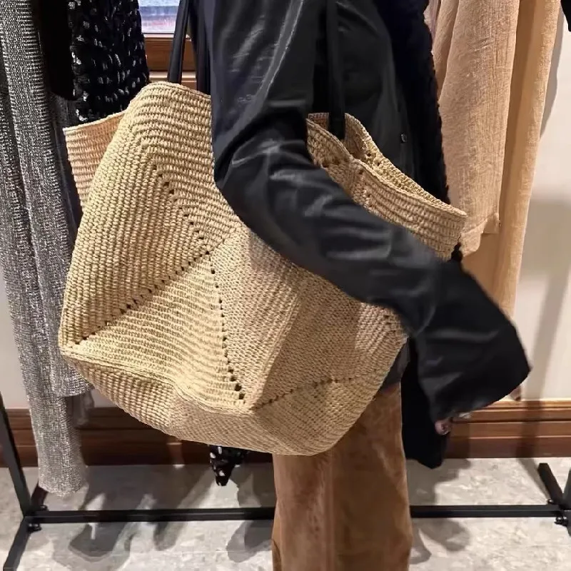 

Роскошная дизайнерская сумка, повседневная соломенная большая сумка большой емкости в стиле пэчворк, летние пляжные сумки ручной работы из бумажного плетения