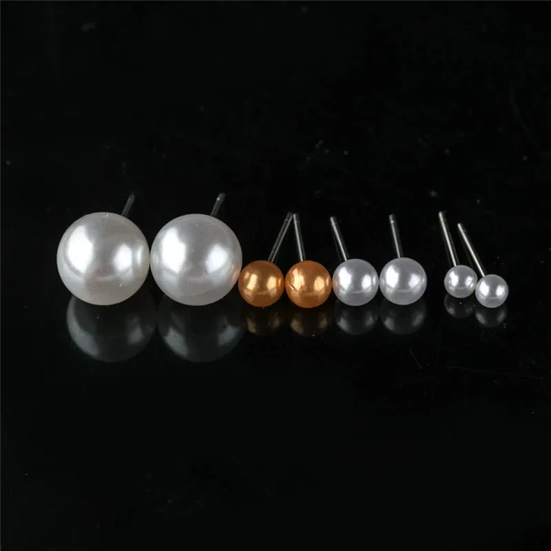 12Pairs Colorful White Imitation Pearl Stud Earrings For Women Ear Jewelry Round Ball Earring 4 6 8 10mm