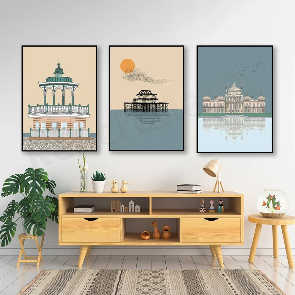 brighton pier, brighton pavilion, brighton bandstand, brighton print, destination print, brighton travel poster, seaside art