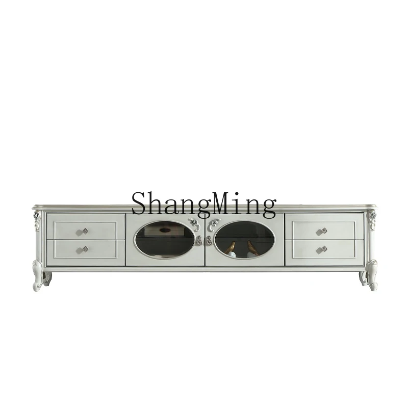

ZYH light luxury solid wood TV cabinet palace art engraved storage cabinet