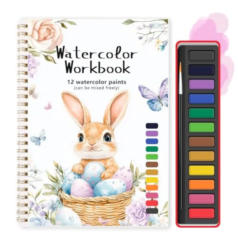 

Beginner Watercolor Painting Kit, Multi Theme with 12-Color Palette and 1 Brushes, Premium Bleed-Resistant Paper Art Set, Easy-