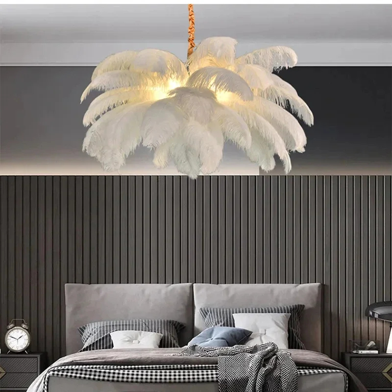 TechHPNordic Ostrich Girl Feather Art Ceiling Lamp - Indoor Hanging Chandelier For Living Room Bedroom Home Decorative Lighting