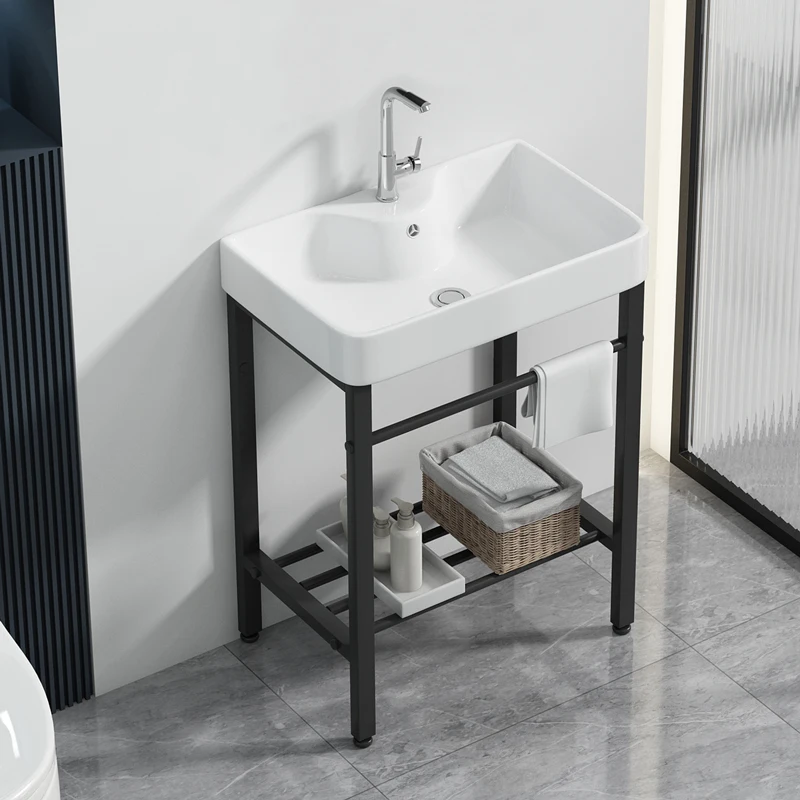 

Floor-to-ceiling wash basin Small apartment bathroom Ceramic wash basin Balcony 304 Stainless steel bracket Wash table