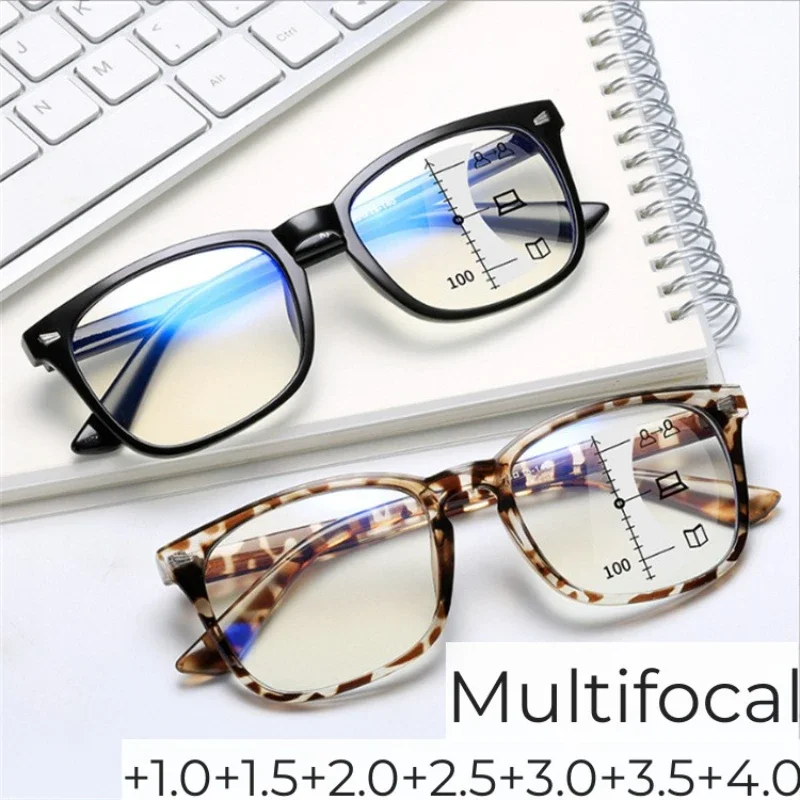 Unisex Square Progressive Multifocus Reading Glasses New Blue Light Blocking Bifocal Eyewear Far and Near Dual-use Eyeglasses