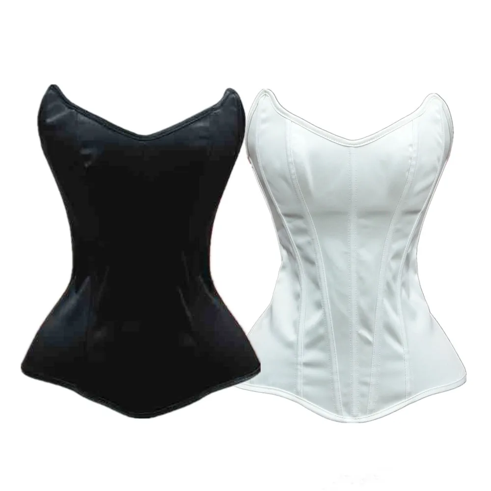 

Women Satin Overbust Corset Top Simple Vintage Elegant Strapless Bustier Steel Boned Body Shaper Gothic Sexy Shapewear