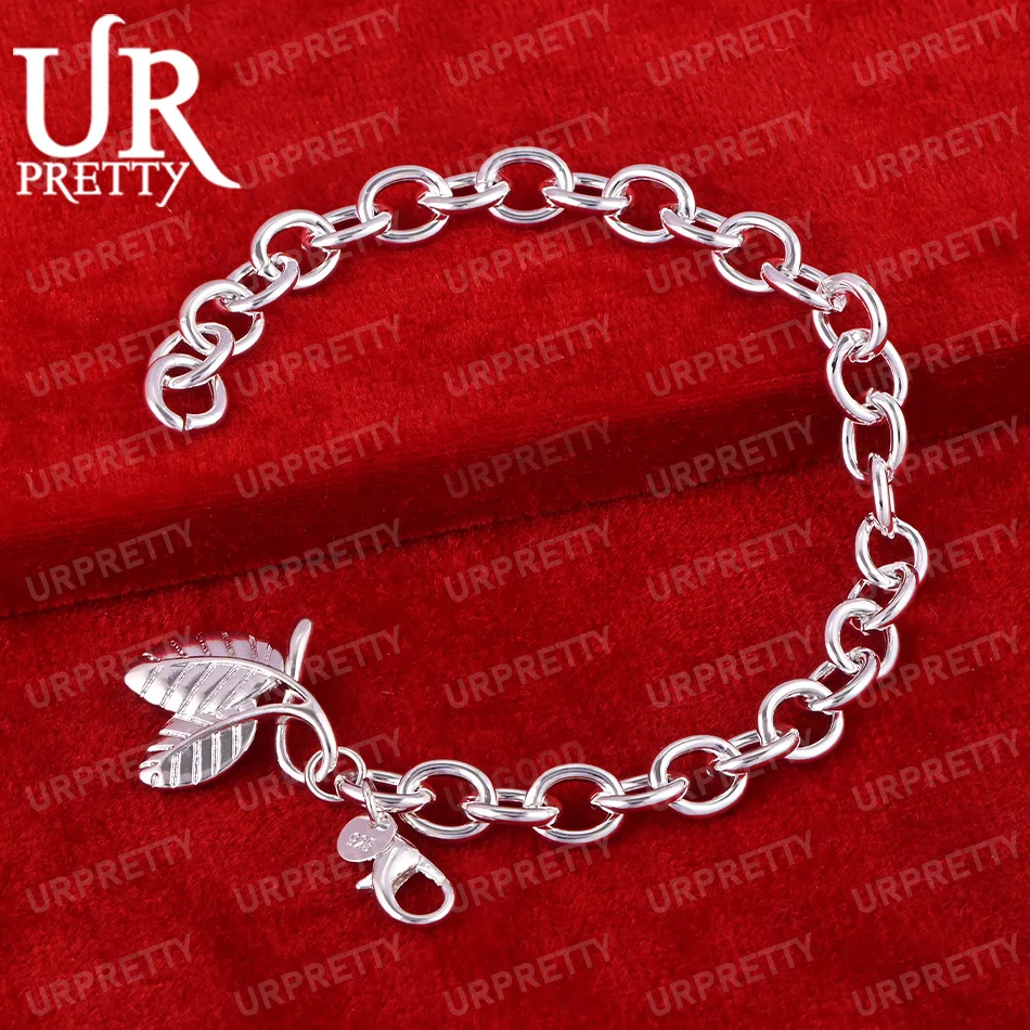 925 Sterling Silver Double Leaf Pendant Bracelet Women Fashion Gift Party Wedding Beautiful Jewelry