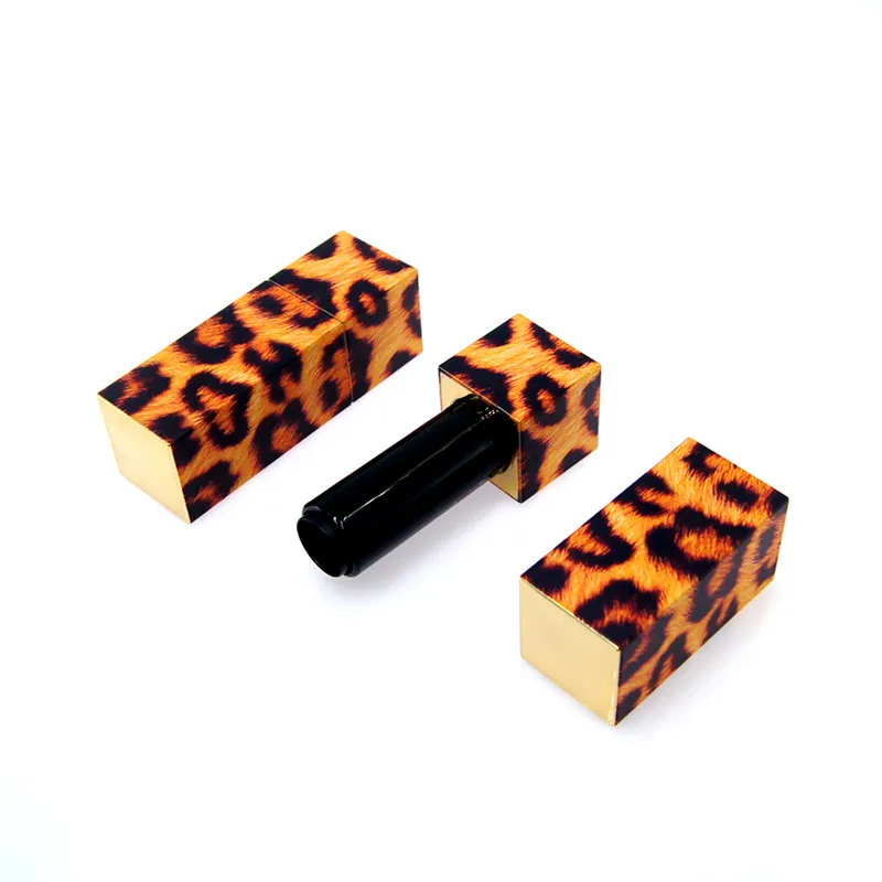 Lippenstifttube mit quadratischem Magnetverschluss, 3D-gedruckt, gelbes Leopardenmuster, Lippenbalsamtube, leere Tube