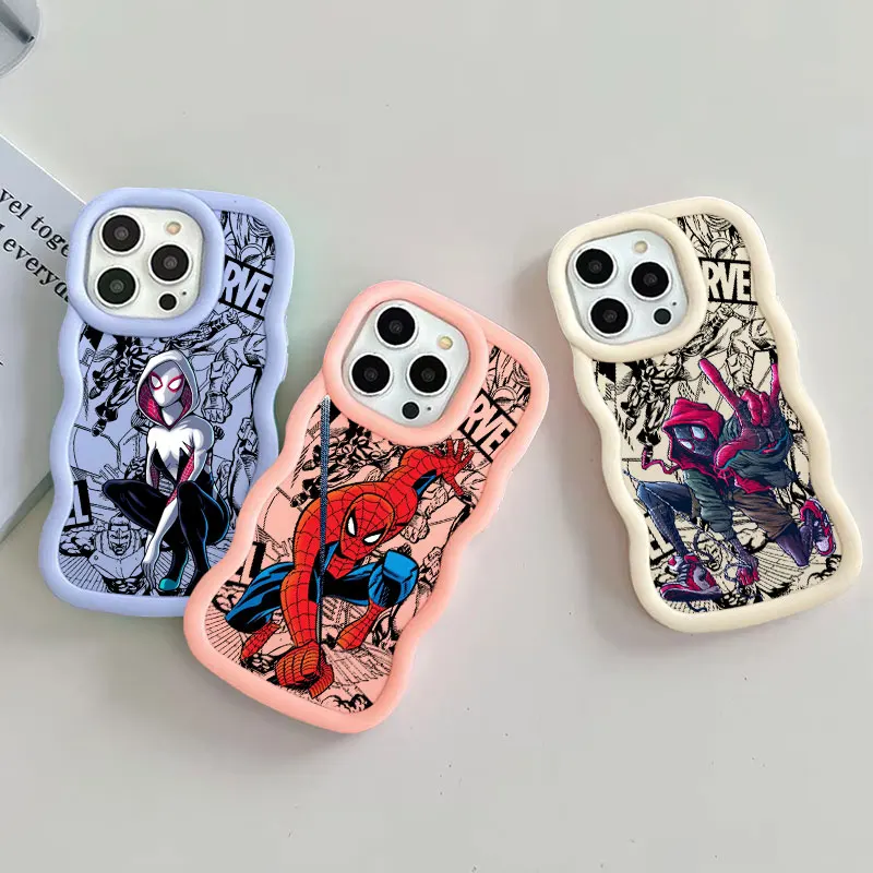 

Marvel Heroes Candy Color Phone Case For iPhone 17 16 15 14 Plus 11 Pro Max 13 12 17 Air 17E 16E Wave Side Soft Silicone Cover
