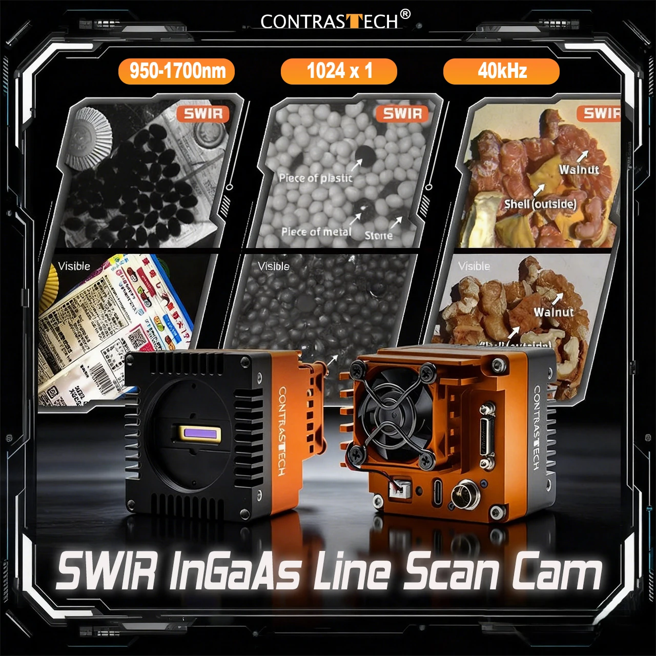 HD 1024x1 40kHz GigE/CameraLink 1K Short Wave Infrared 900-1700nm Line Scan InGaAs SWIR Camera for Fog Penetration Contrastech