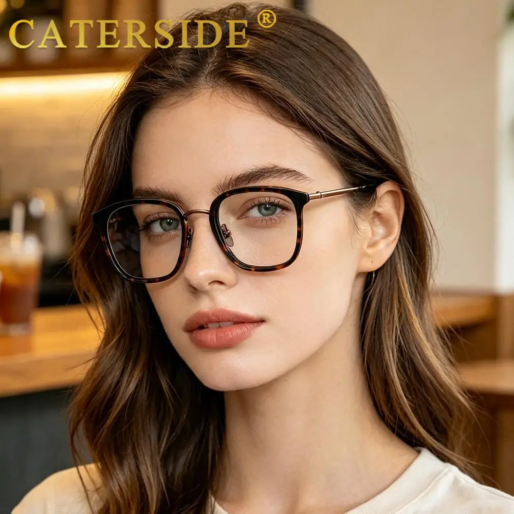 CATERSIDE Retro Herren Anti-Blaulicht-Brille Metall Quadratischer Ultraleichter Brillenrahmen Damen Outdoor Business Modebrille – Detail 2