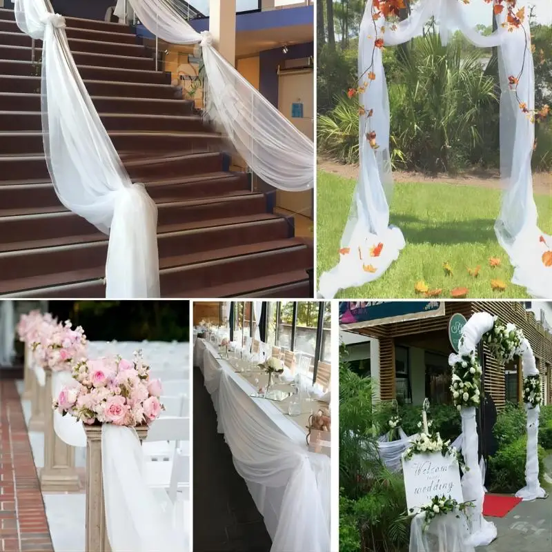 1PC 500cm*48cm gauze gauze wedding layout arch decoration garden party stairs chair back decoration organza view 6