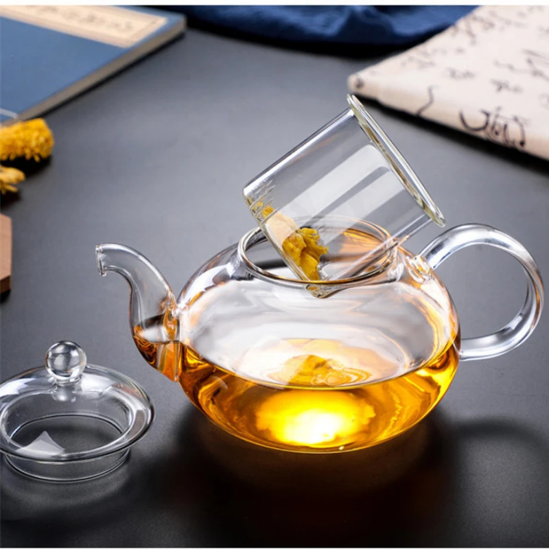 400ml-1600ml Filterable Heat-resistant Thickened Glass Teapot High Borosilicate Glass Flower Tea Pot Heatable Glass Tea