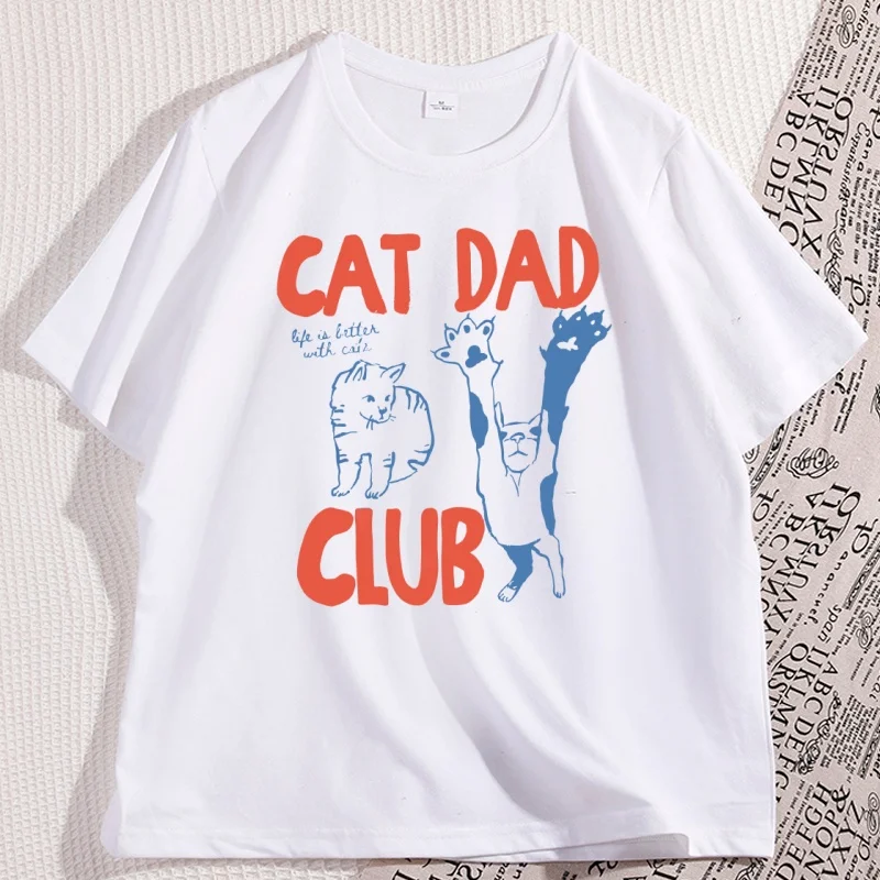 Cat Dad T-Shirt Funny Men Casual Cat Dad Club Tshirt Funny Cat Lover Pet Parent T Shirt Loose Cretive Printed Short Sleeve Tees