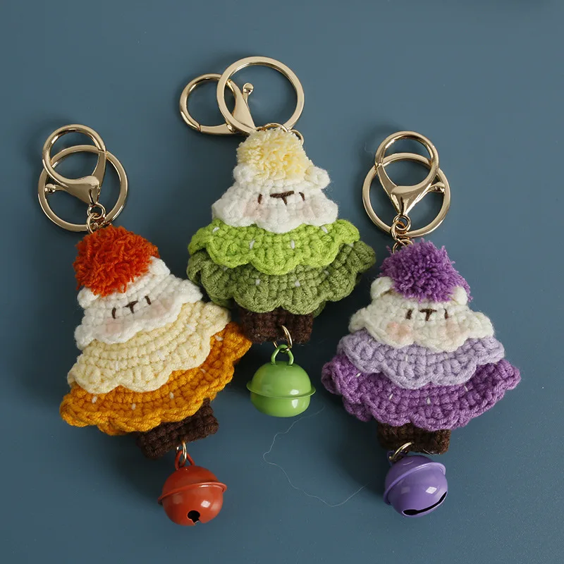 

Cute Bear Doll Crochet Keychain Creative Handmake Weaved Small Bear Chritmas Tree Pendant Car Keychains Creative Christmas Gifts