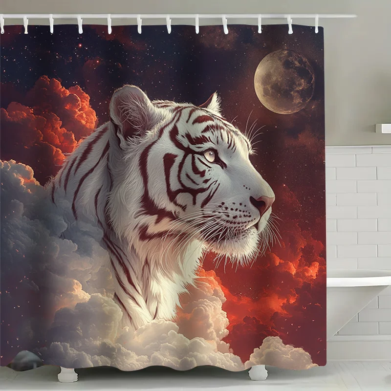 

1 шт. Занавеска для душа — Majestic White Tiger в небесном ночном небо с водонепроницаемым дизайном в полнолуние