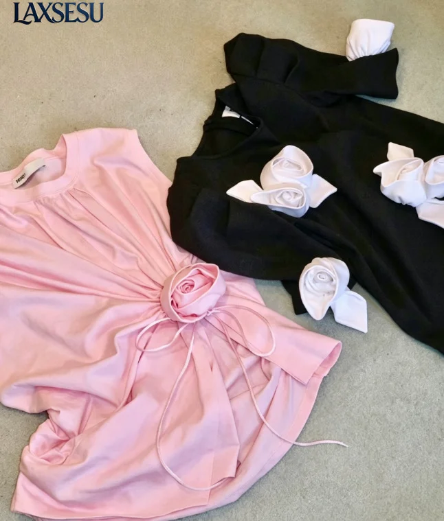 Japanese Casual Tanks Top Versatile and Comfortable Women's Tops Summer Three-dimensional Rose Solid Color Girl's Vest