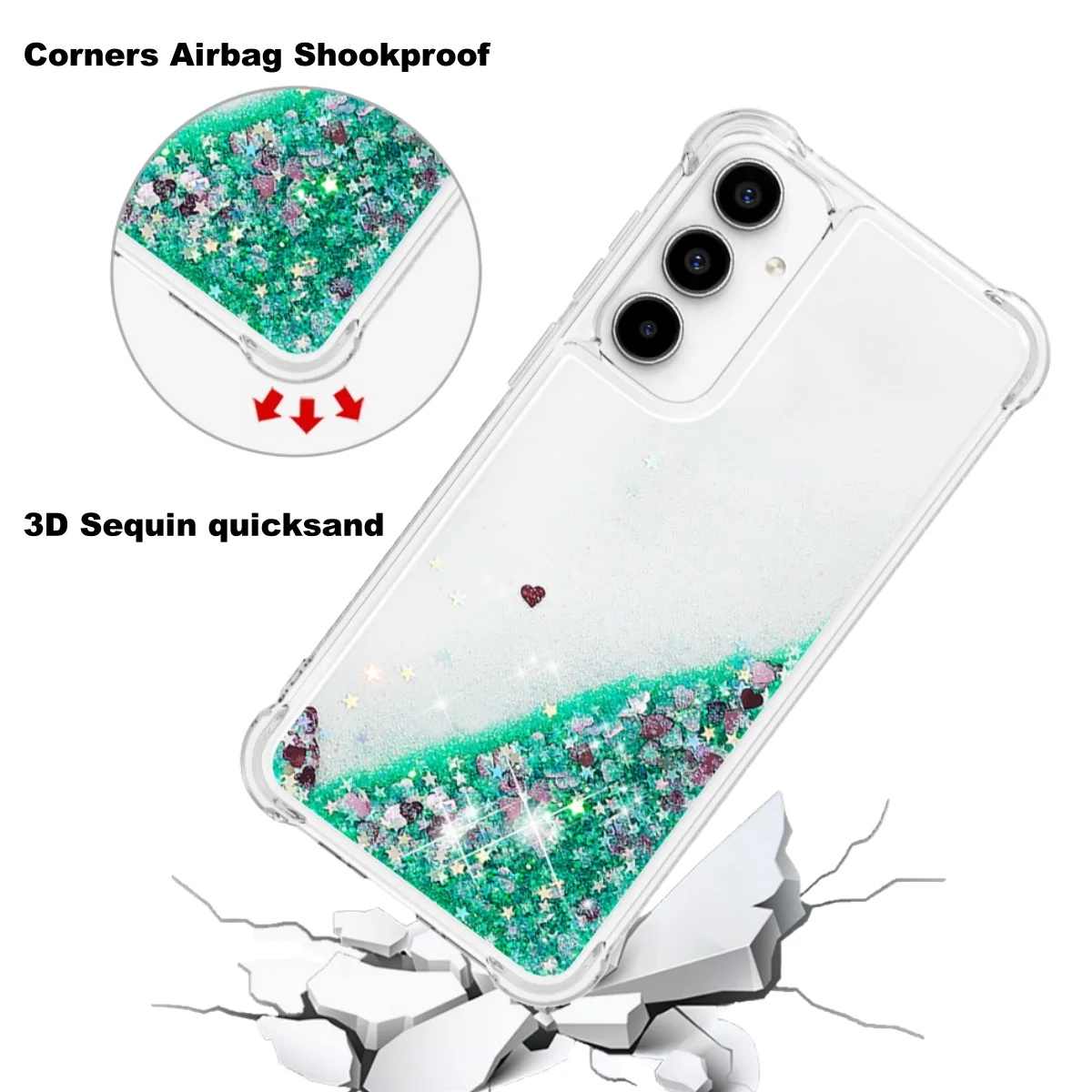 

Glittering Sand Anti-Drop Phone Case for Samsung Galaxy A55 5G A35 S24 Plus Ultra A15 A05 A05S S23 FE A25 5G Corner Airbag Cover