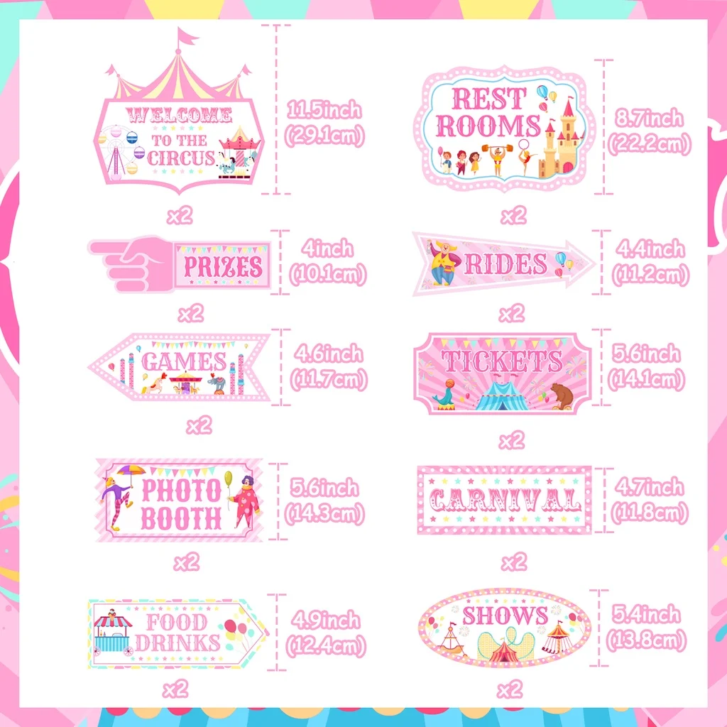 Circus Carnival Party Directional Signs,Circus Tent Porch Sign,Carnival Yard Sign for Kid Indoor Outside Carnival Party Supplies