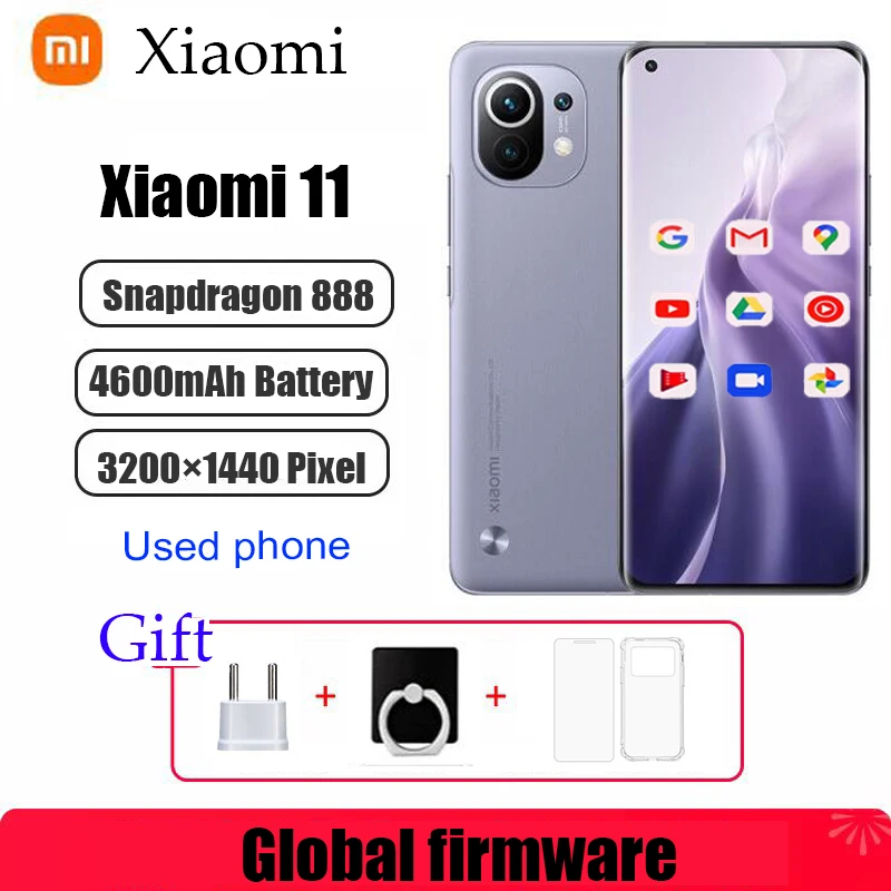Xiaomi 11 5G smartphone 55W HyperOS 1.0 3200×1440pixel 6.81inch Snapdragon 888 4500mAh 55W 108mp  used phone
