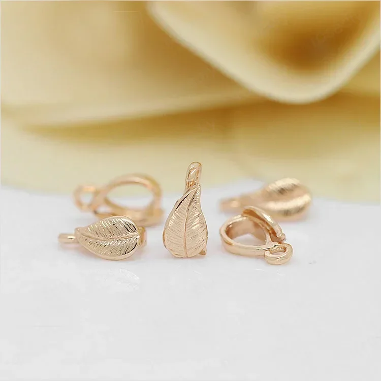 (1535)10PCS 4x8MM 24K Champagne Gold Color Plated BrassTree Leaf Leaves Charms Pendant Connector High Quality Jewelry Accessorie