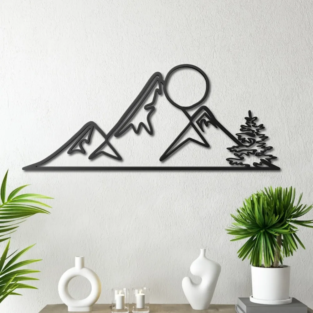 CIFBUY Wrought Iron Mountain Wall Art, Minimalist Metal Decor, Modern Hiking Gift, Nature Lover Outdoor Wall Hanging