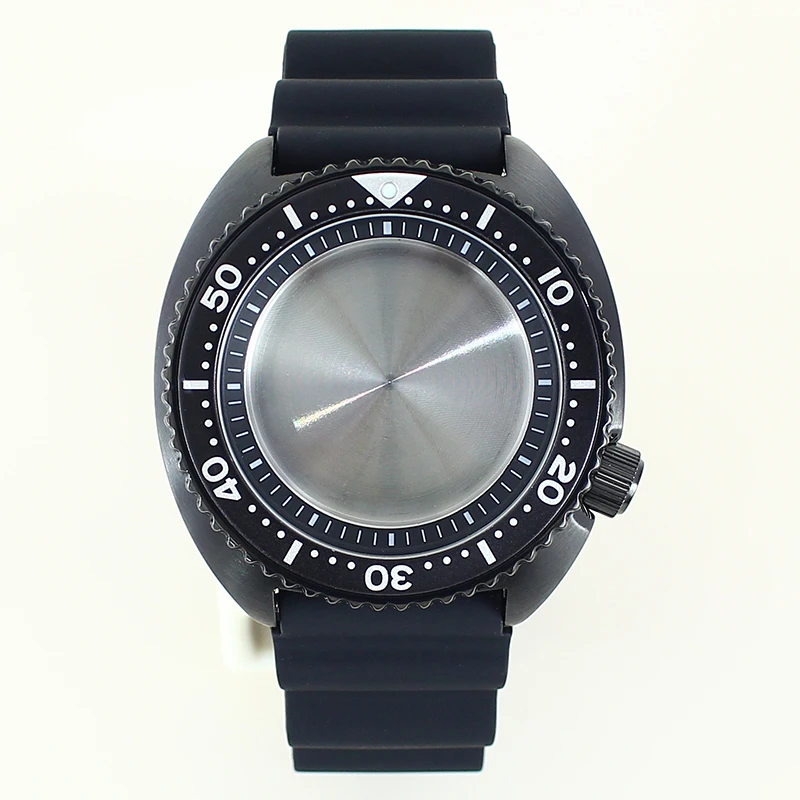 Black 45mm NH35 Watch Case Rubber Strap Sapphire Crystal For NH35 NH36 NH38 34 Movement Mod tuna mouth Abalone Watch Accessories