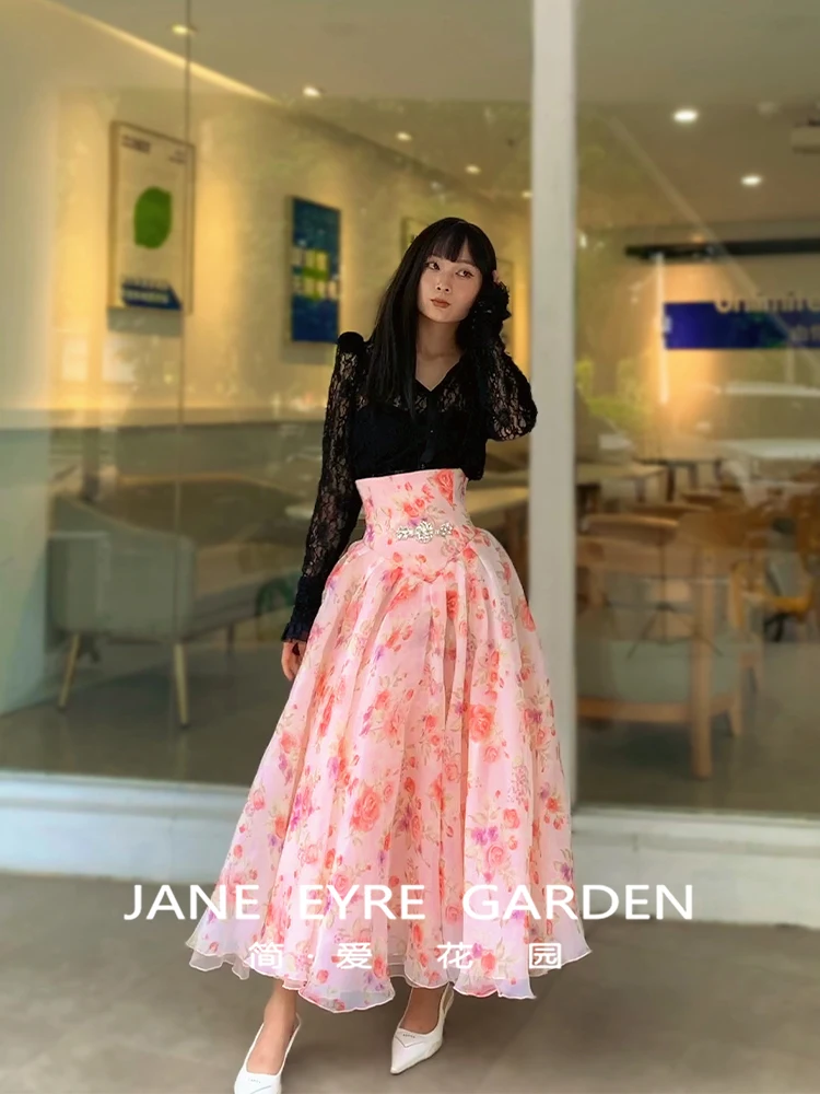 TIYIHAILEY-Langer Maxi-Mesh-Rock für Damen, vierlagige Röcke mit hoher Taille, Blumen-Ballkleid, Mode, rosa Damenröcke XS-XL