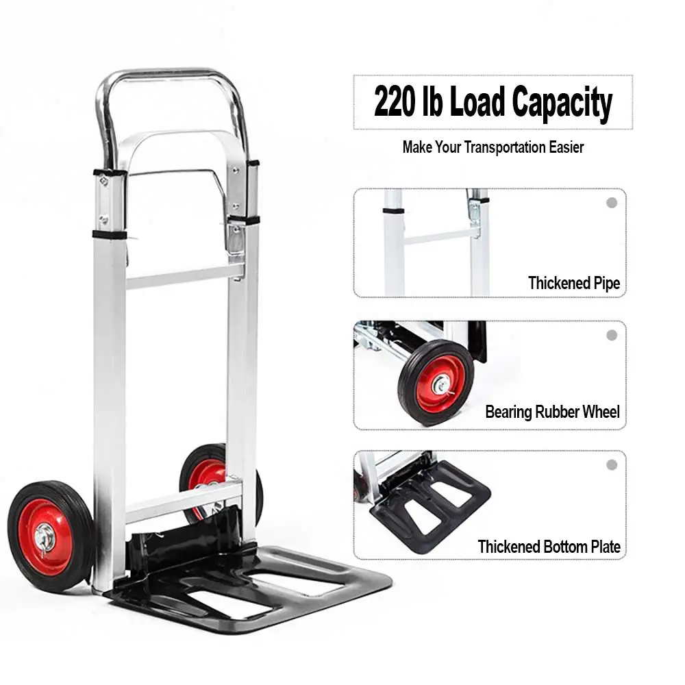 Aluminum Foldable Hand Truck, 220 Lbs Capacity, 6-Inch Wheels, Lightweight Folding Hand Cart for Moving Boxes, Luggage and Supplies view 3